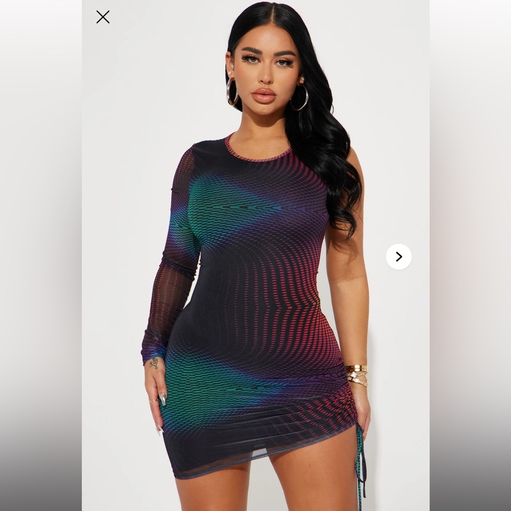 Multicolor One-Sleeve Bodycon Dress